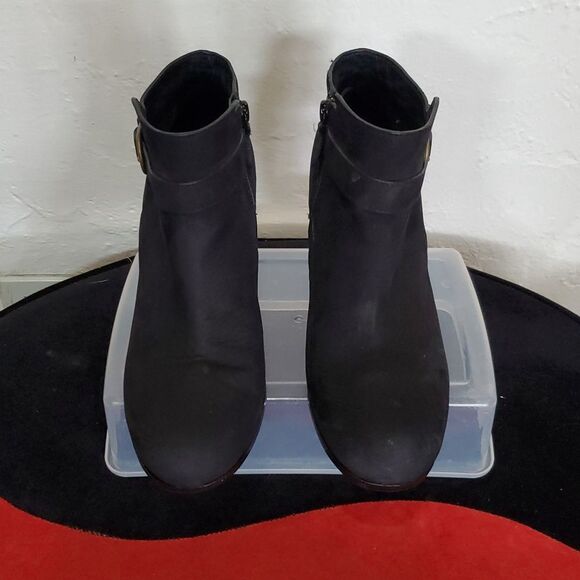 Cole Haan Black Suede Ankle Boots with Buckle Detail - Picture 2 of 14